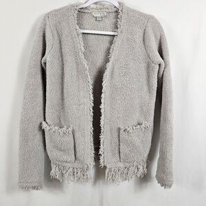 Barefoot Dreams CozyChic Fringed Jacket In Gray Purple - Size XS